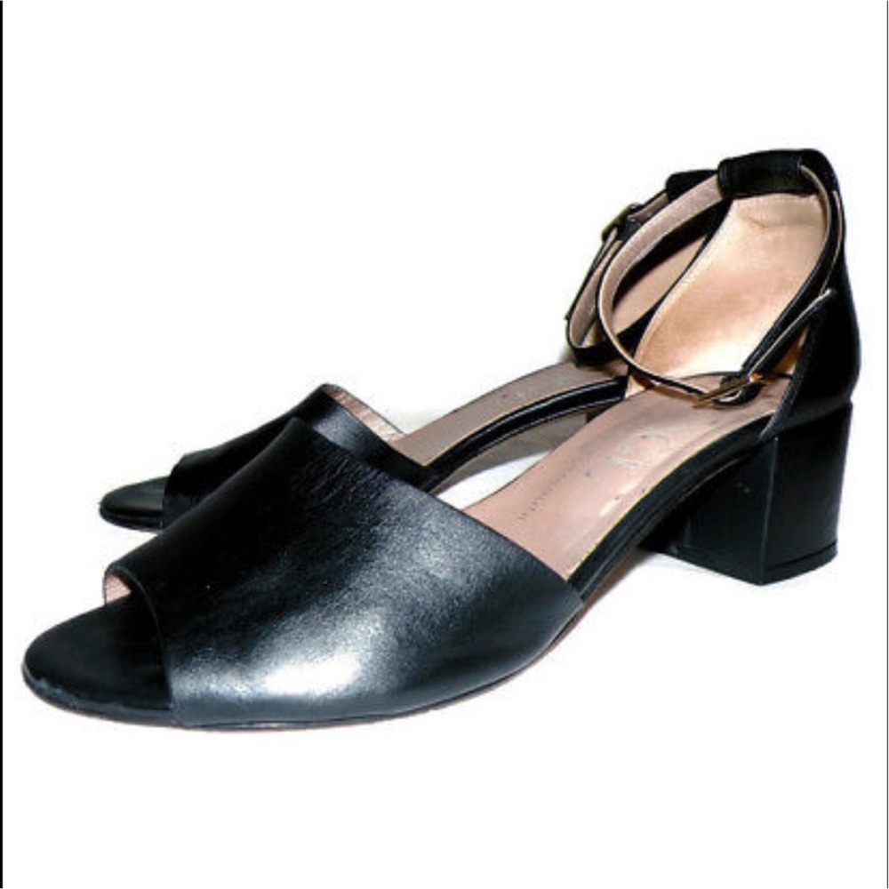 AGL Black Leather Block Heel Shoes Sandals